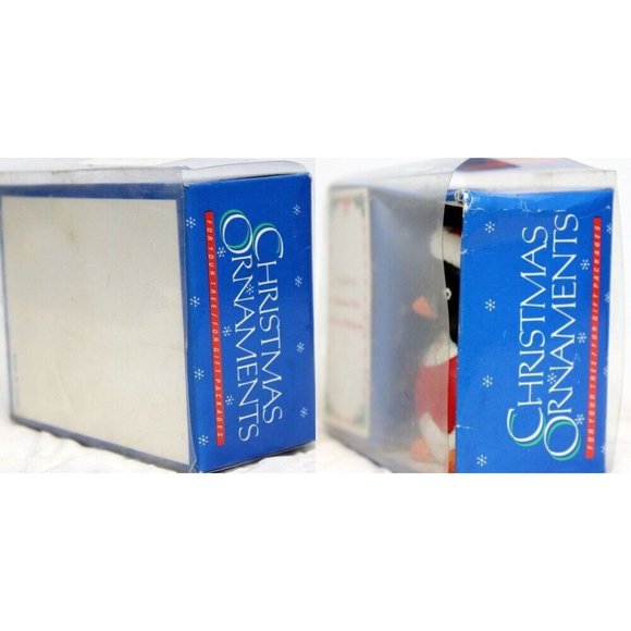 VTG 80s Porcelain Christmas Penguin Ornament Bell Santa Pom-Pom Vest Gift Black - Picture 10 of 12